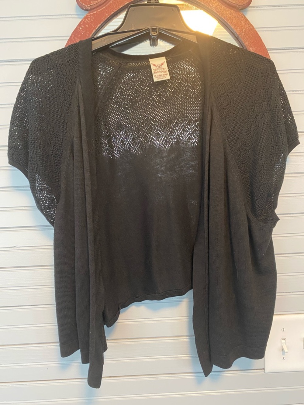 Black Open-Front Short-Sleeve Women's Sweater Cardigan